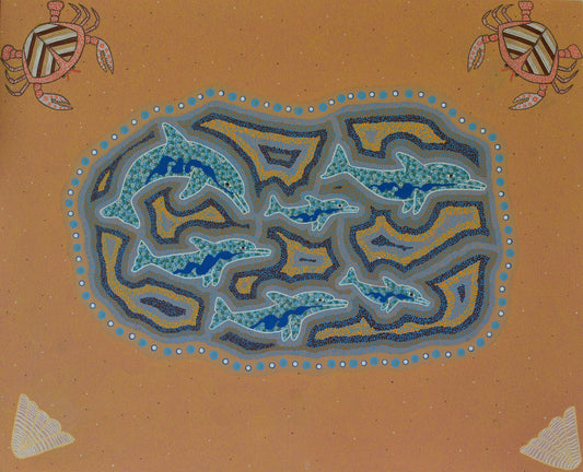 Dolphin Beach Aboriginal Canvas Print