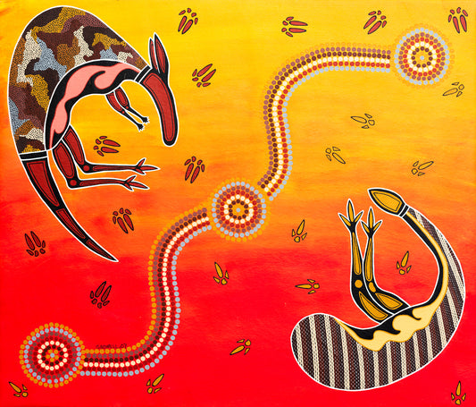 Emu and Kangaroo Aboriginal Canvas Print